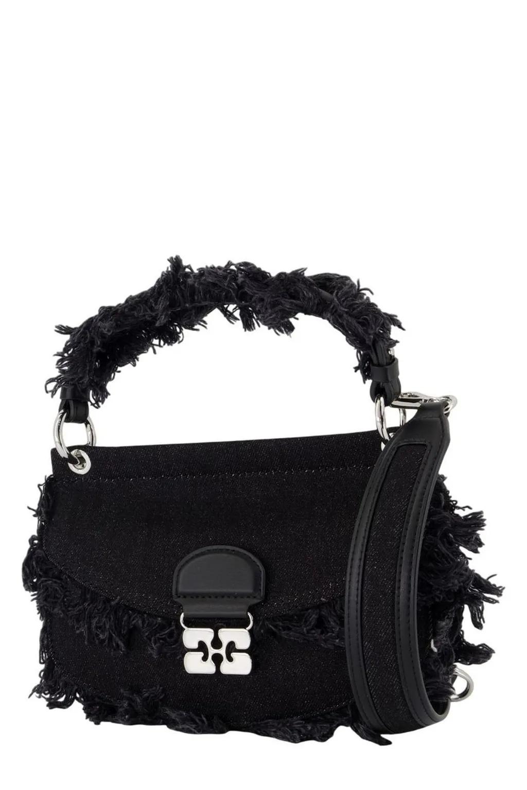 Denim Shoulder Bag With Frayed Edges