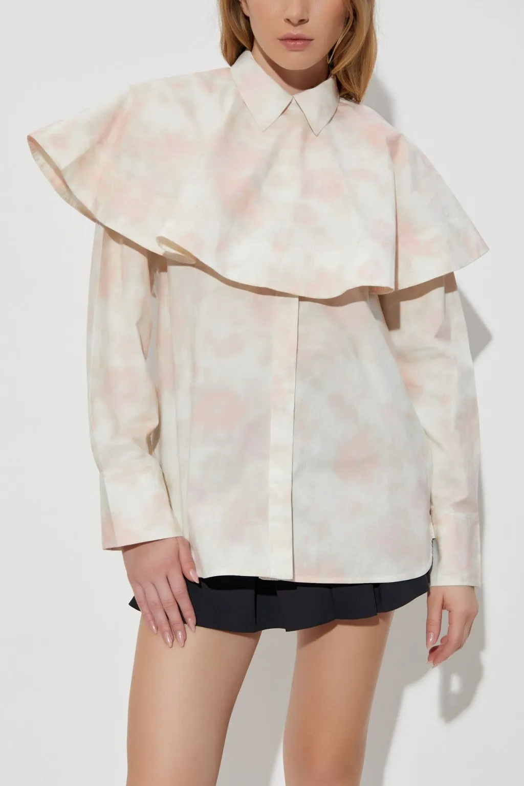 Floral Print Shirt With Cape Detail