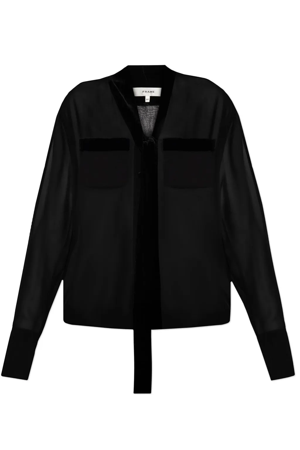 Sheer Silk Blouse With Velvet Trim