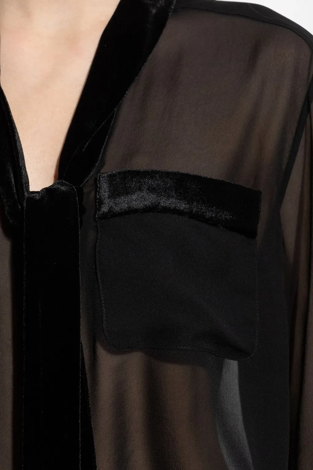 Sheer Silk Blouse With Velvet Trim