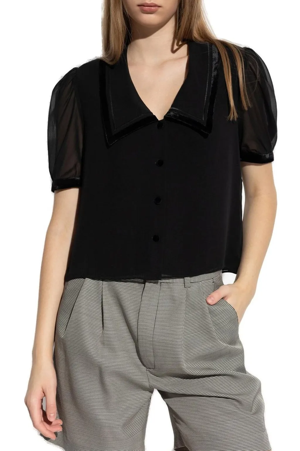 Velvet Trimmed Blouse