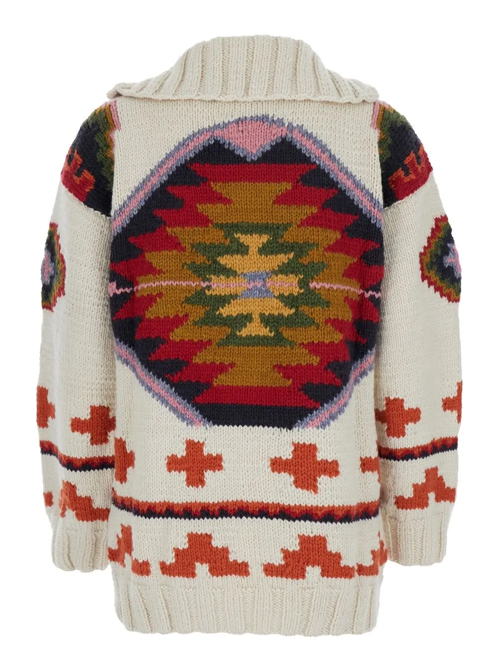 Geometric Pattern Zip-Up Cardigan