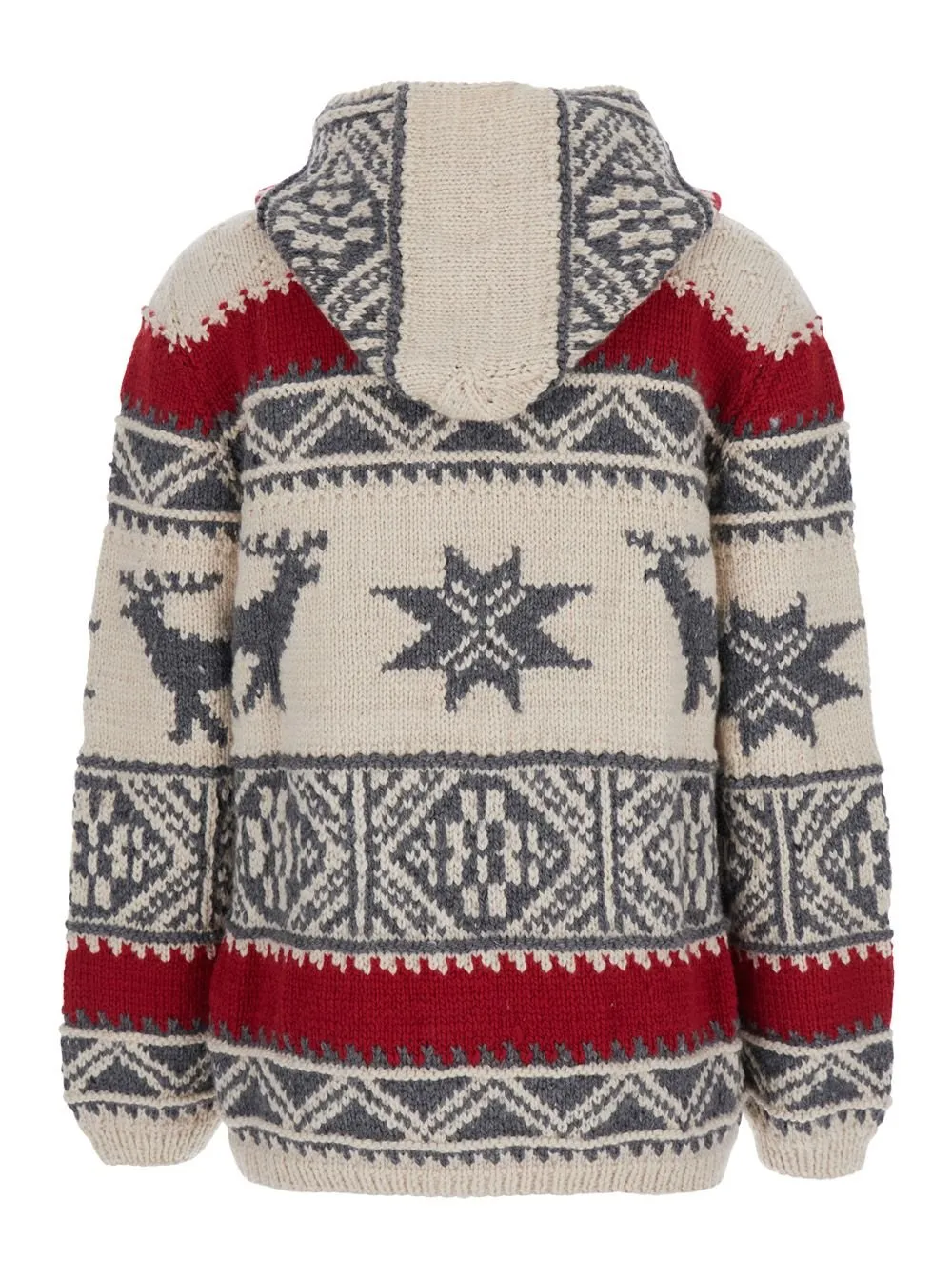 Zip-Up Hooded Cardigan With Reindeer Pattern