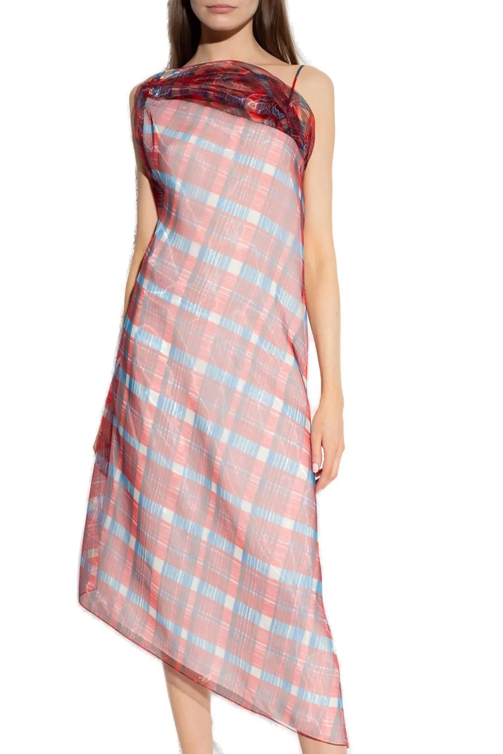 Asymmetric Plaid Slip Dress