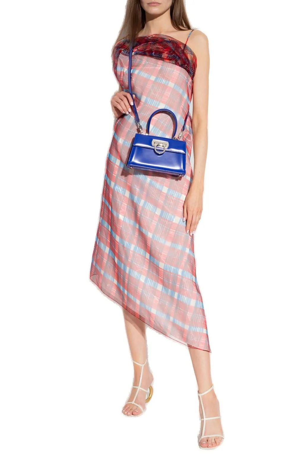 Asymmetric Plaid Slip Dress