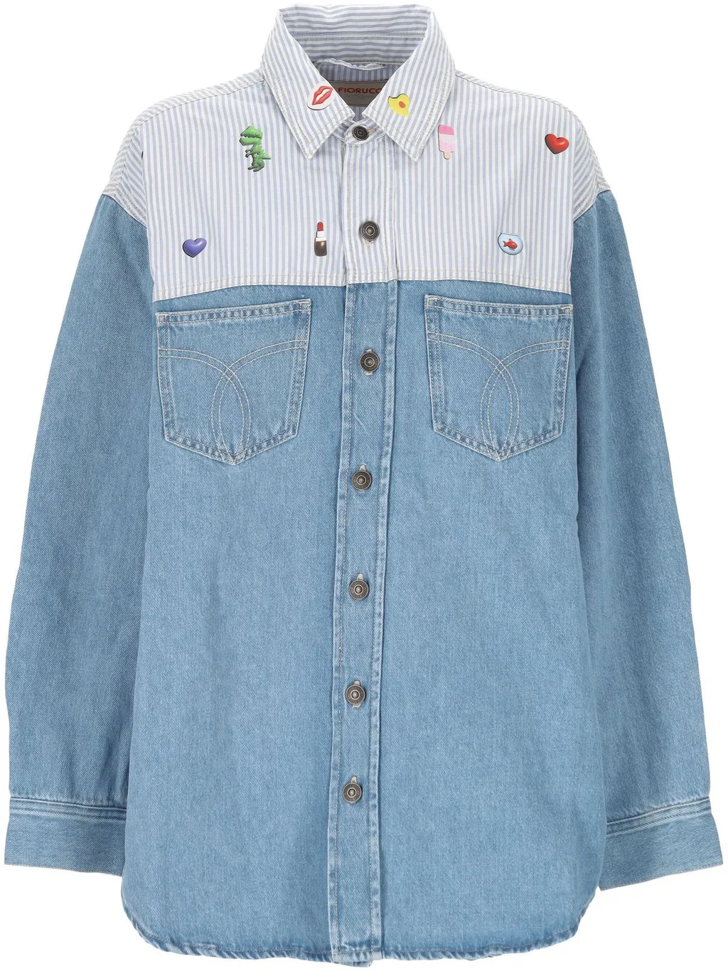 Denim And Striped Shirt With AppliquÉS