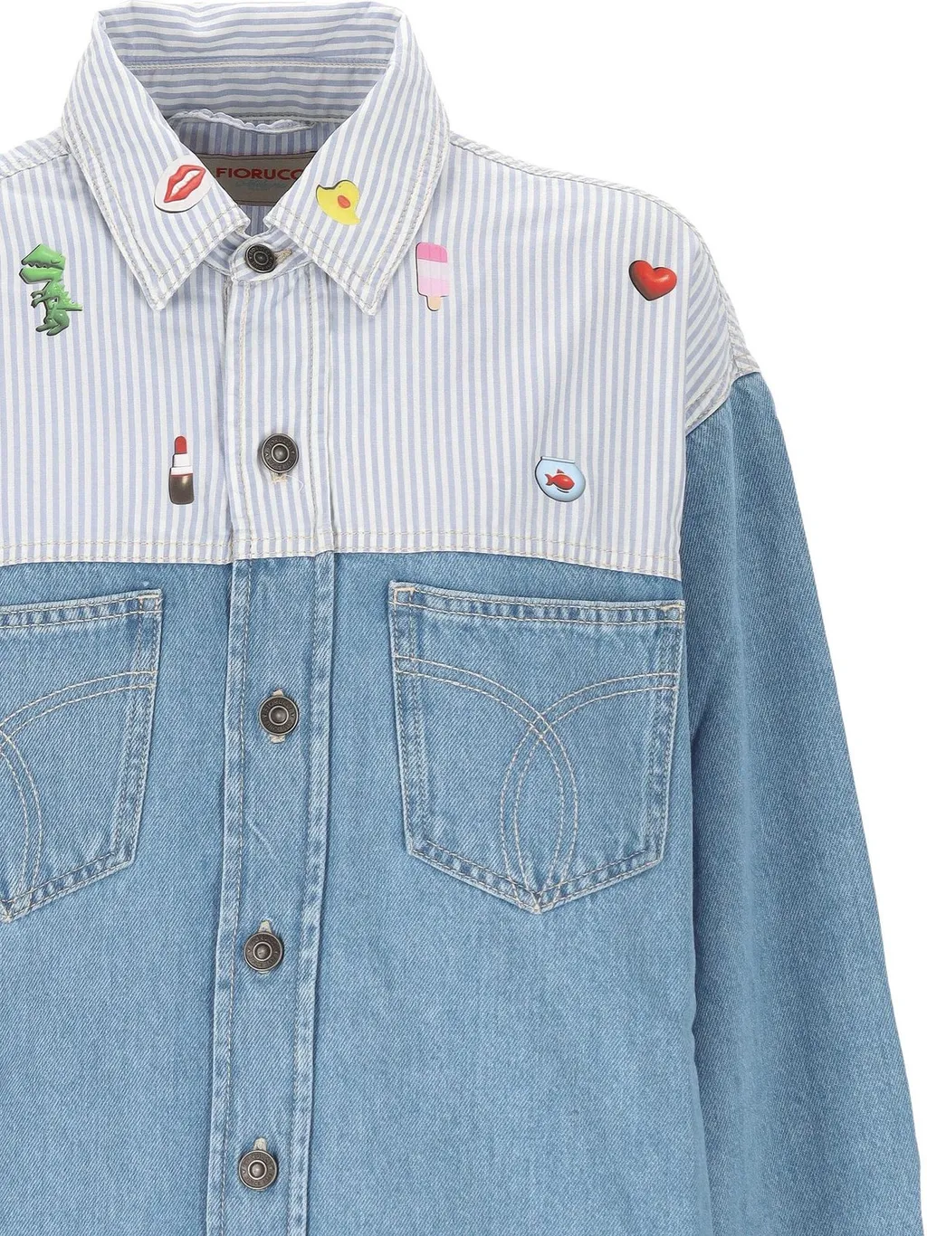 Denim And Striped Shirt With AppliquÉS