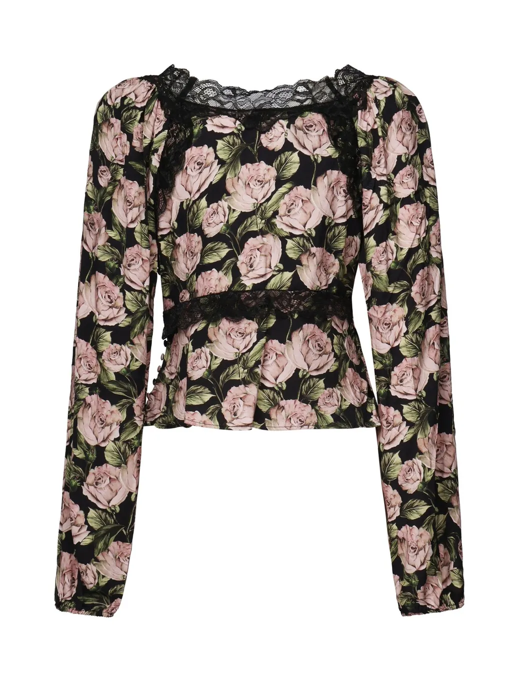 Floral Print Lace Trim Top