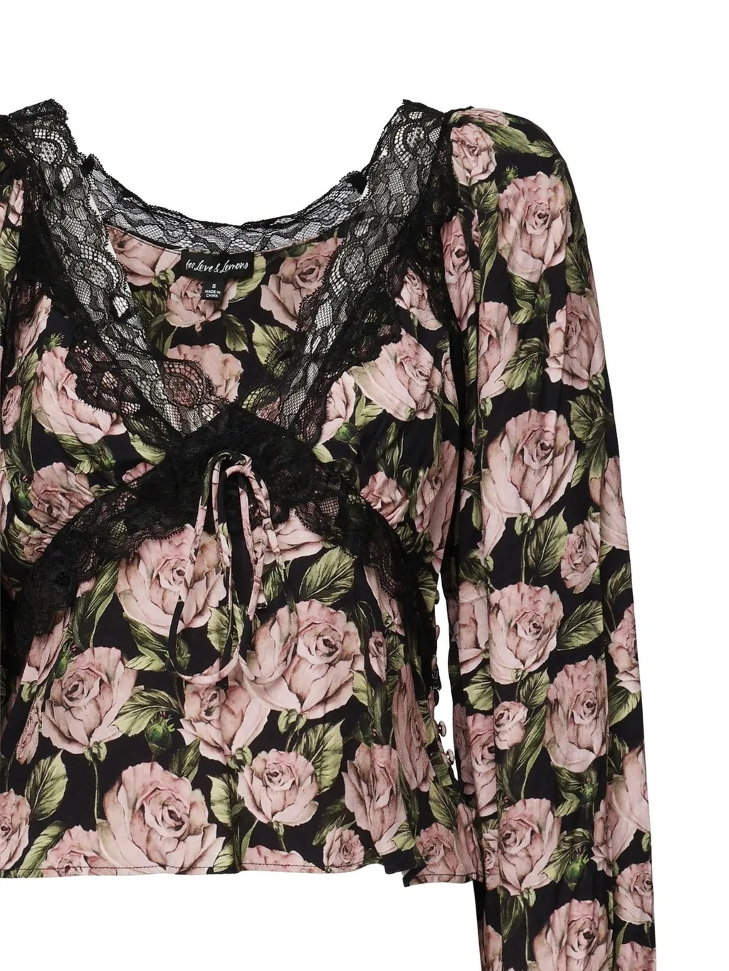 Floral Print Lace Trim Top