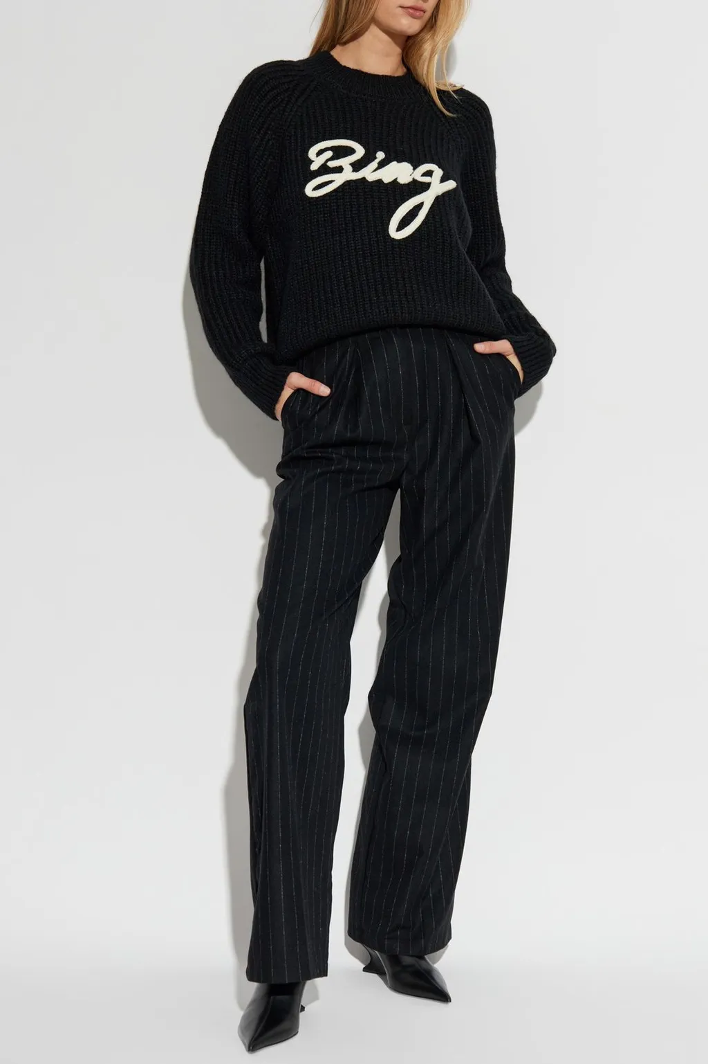 Pinstripe Wide-Leg Trousers