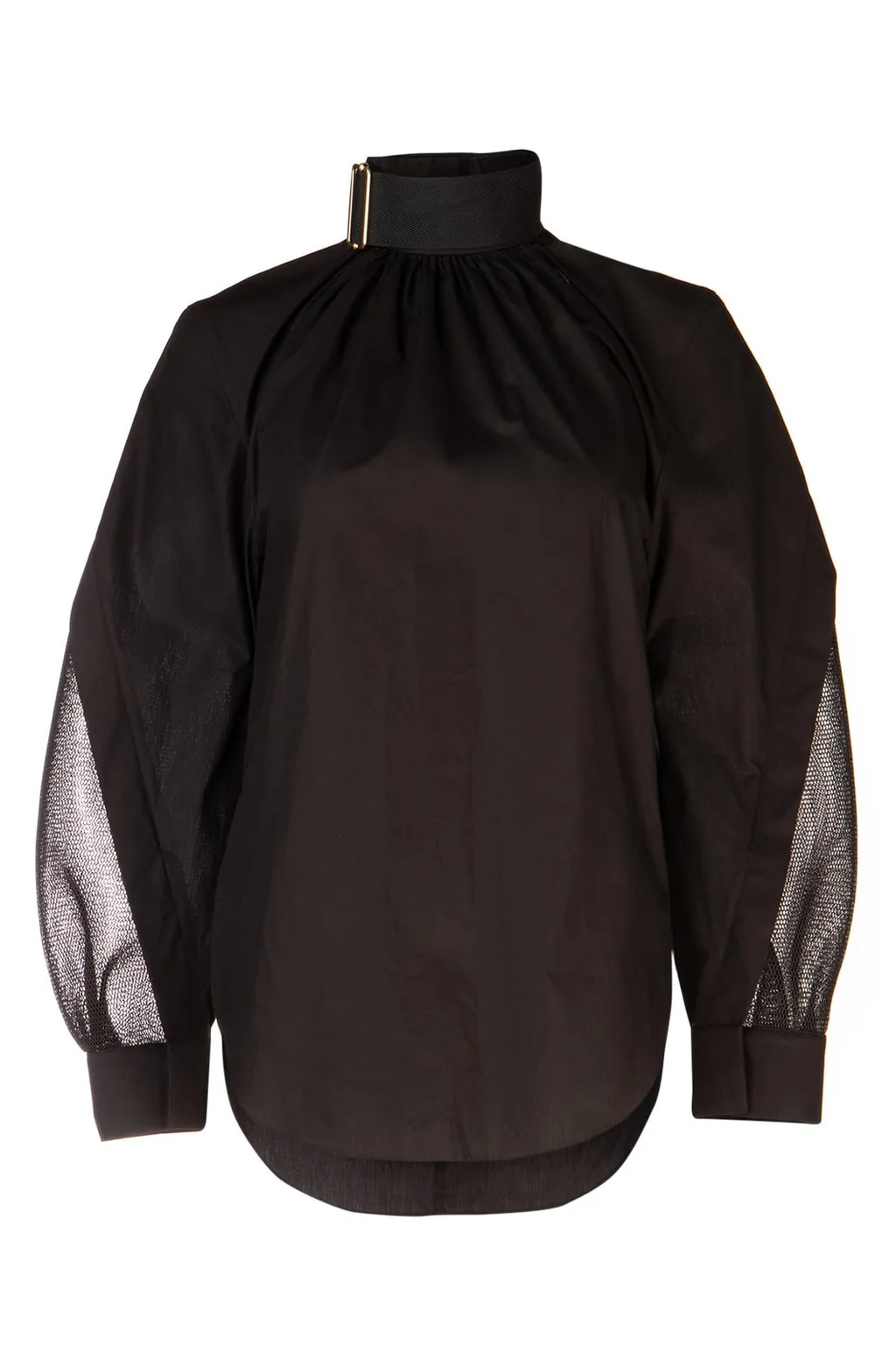 High-Neck Blouse With Mesh Sleeves