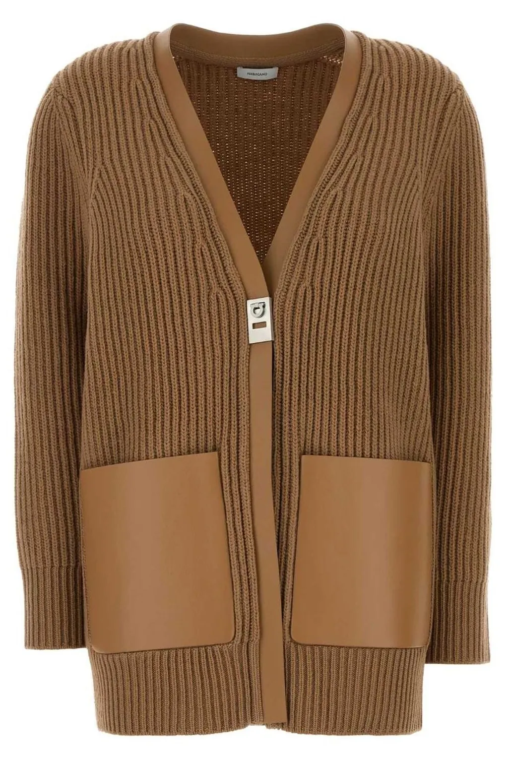 Cardigan With Leather Trim