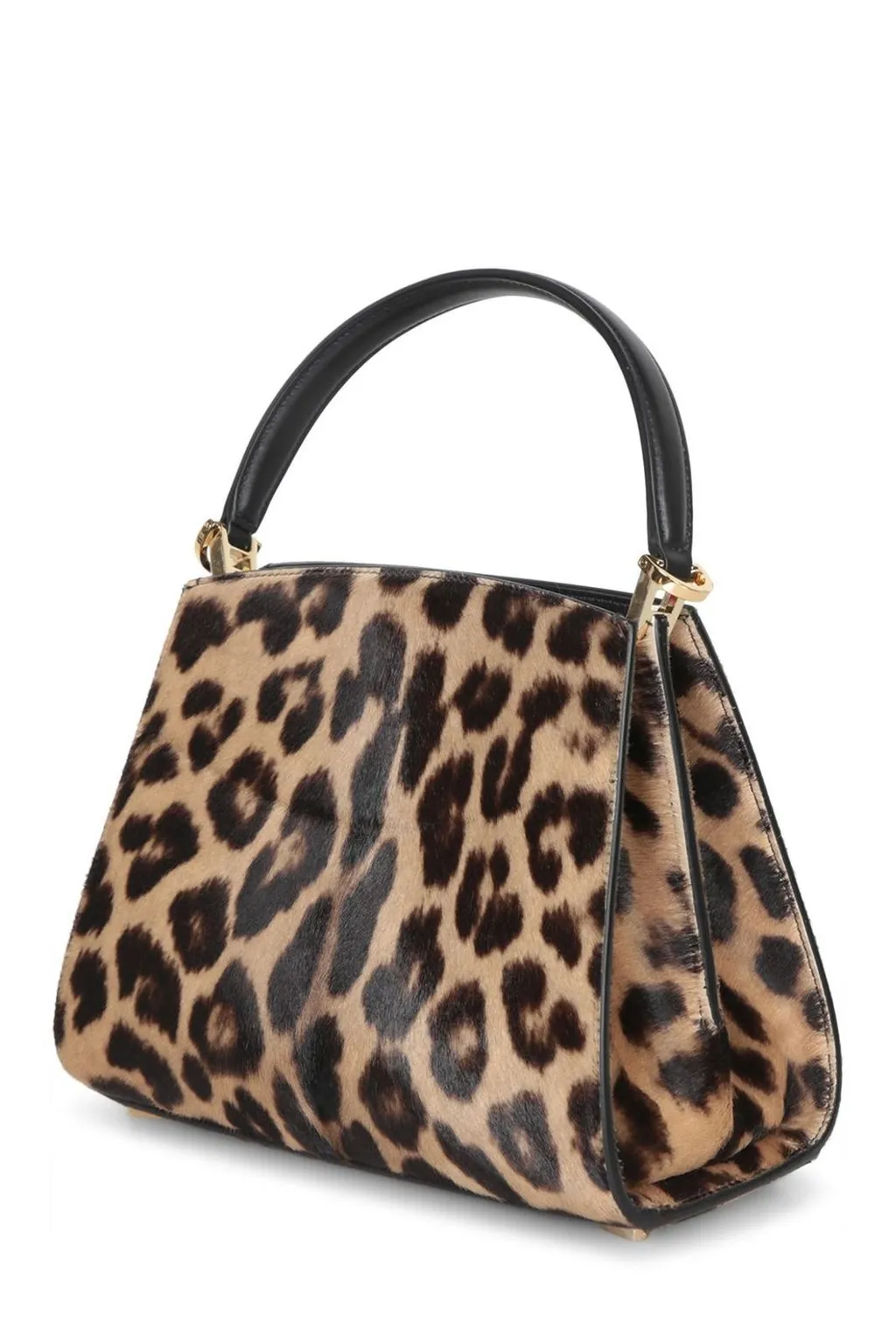 Leopard Print Calf Hair Top Handle Bag