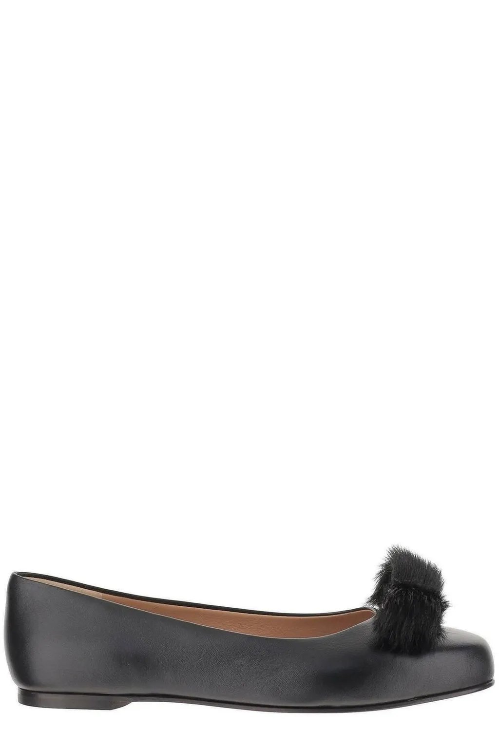 Ballet Flats With Fur Pom-Pom