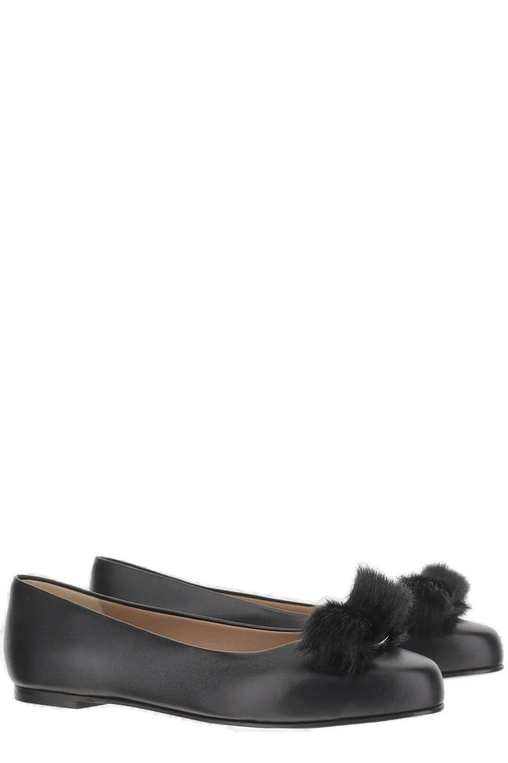 Ballet Flats With Fur Pom-Pom