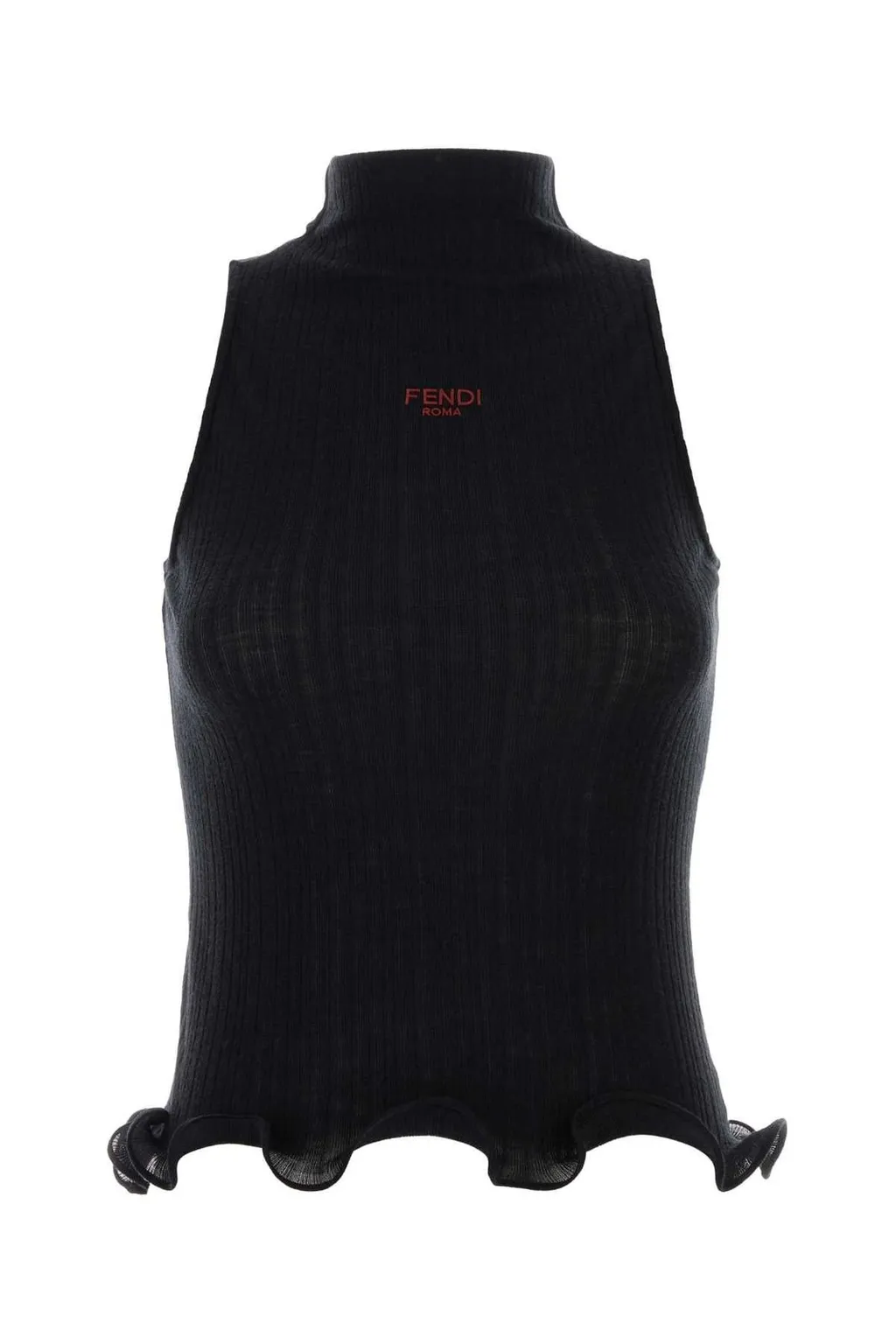 Sleeveless Turtleneck Top With Ruffle Hem