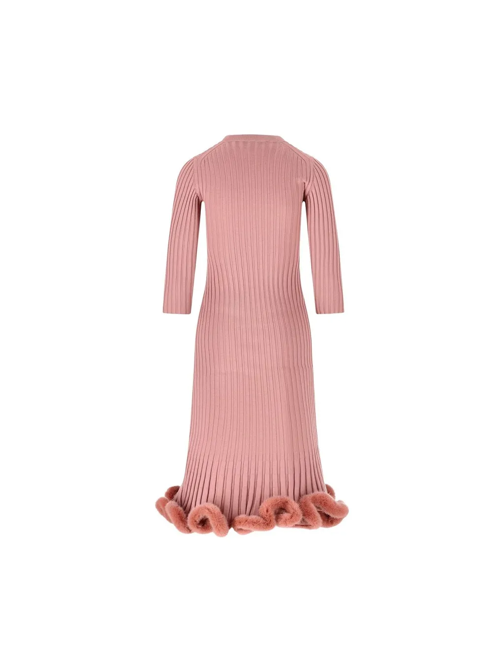 Ribbed Knit Dress With Fur Trim