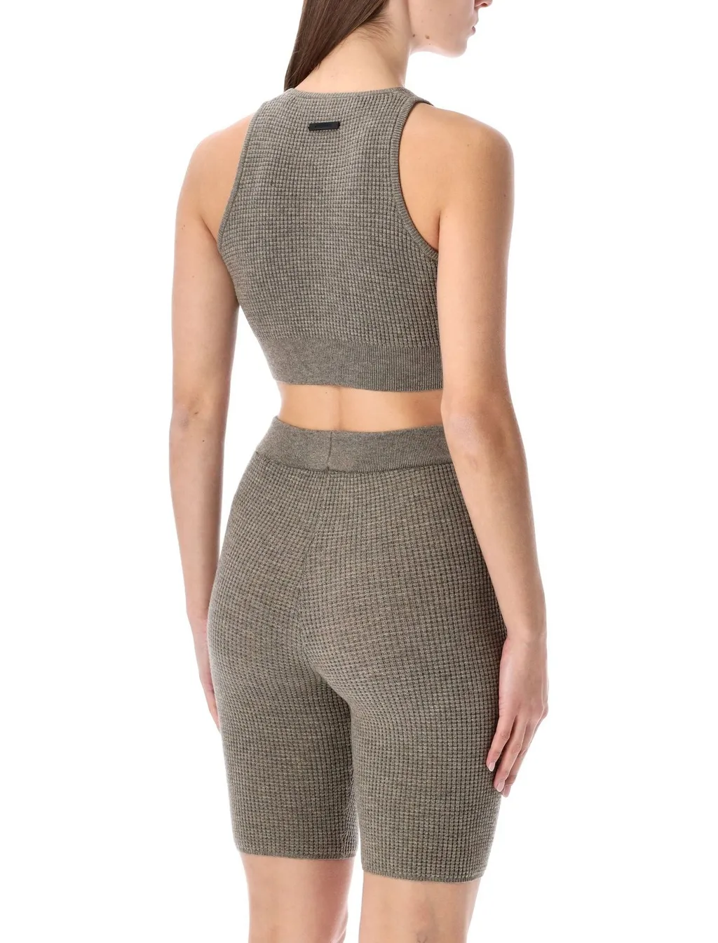 Ribbed Knit Crop Top And Bike Shorts Set