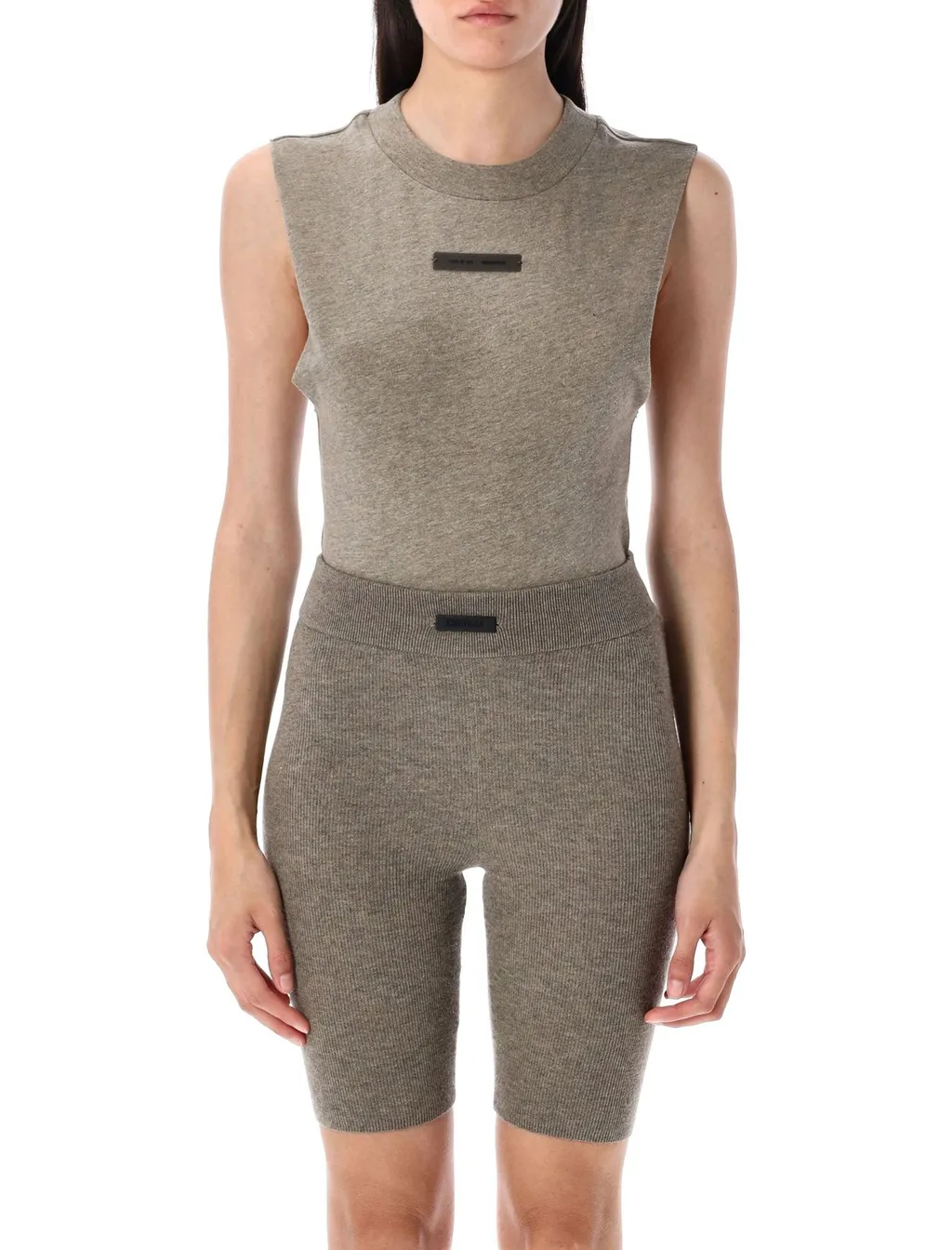 Ribbed Knit Tank Top And Bike Shorts Set