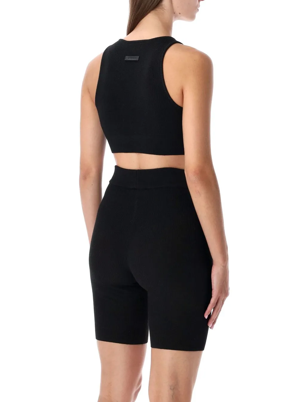 Ribbed Knit Sports Bra And Bike Shorts Set