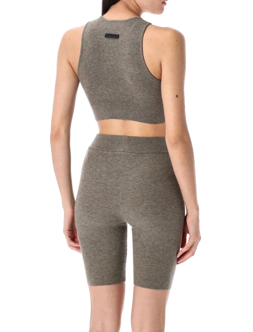 Ribbed Knit Crop Top And Bike Shorts Set