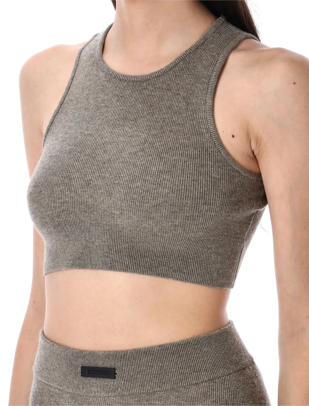 Ribbed Knit Crop Top And Bike Shorts Set