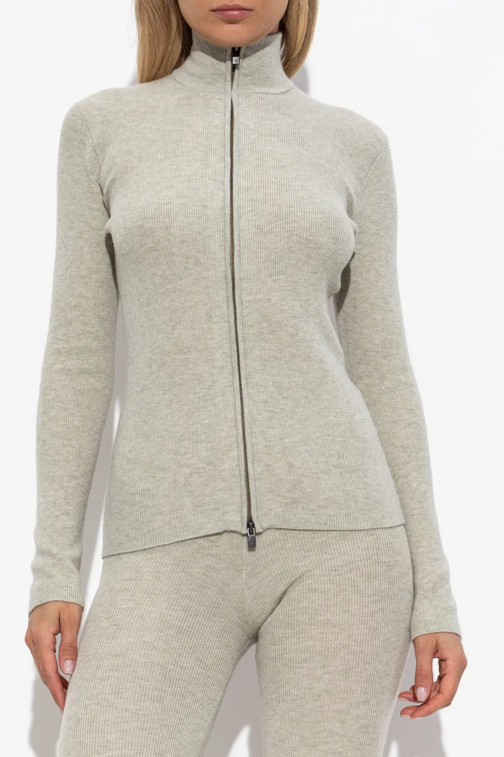 Ribbed Knit Zip-Up Cardigan