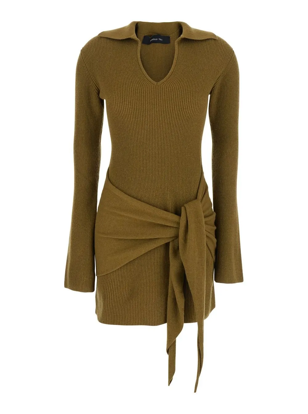 Ribbed Knit Dress With Tie Detail