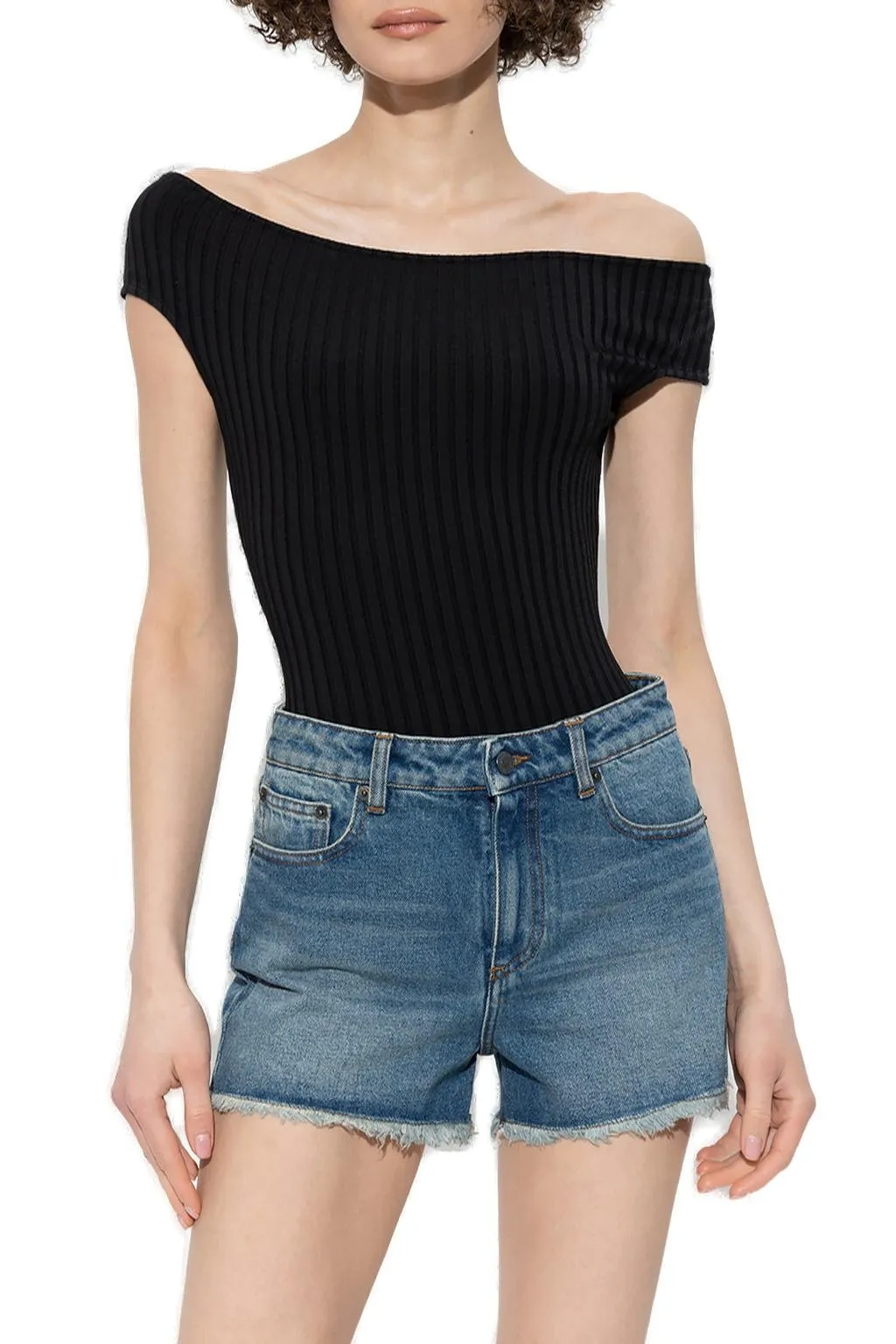 Off-The-Shoulder Ribbed Knit Bodysuit