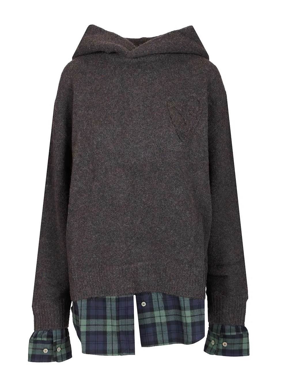 Layered Plaid Hem Hoodie
