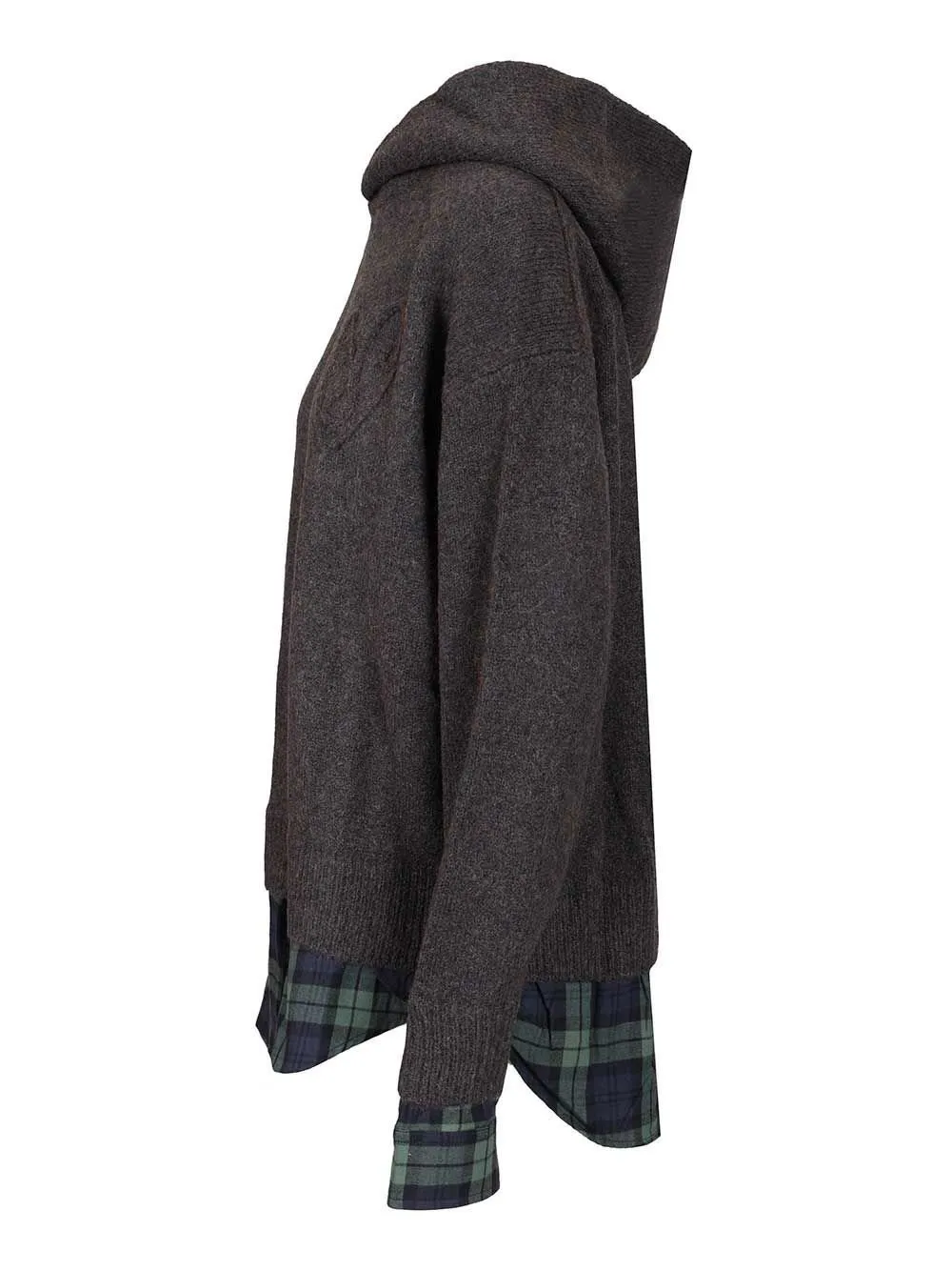 Layered Plaid Hem Hoodie
