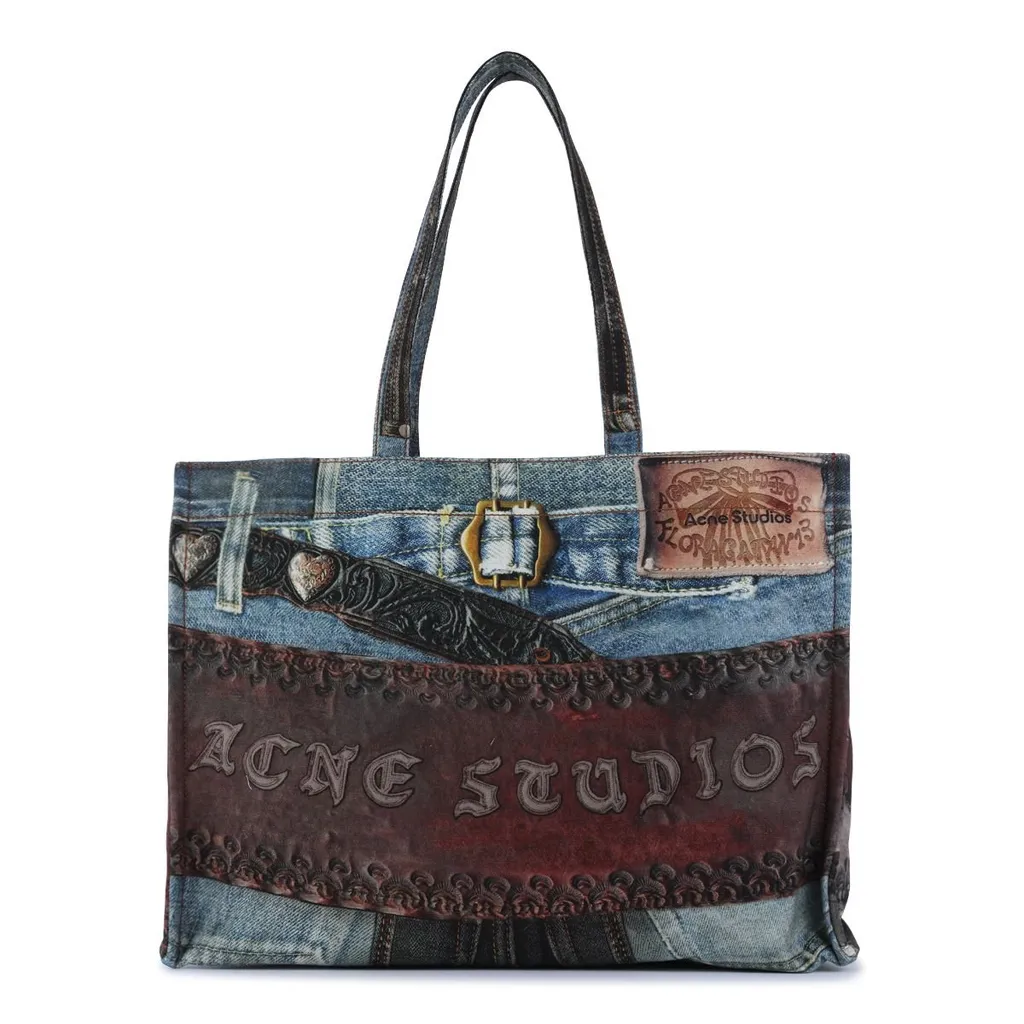 Heart Graphic Denim Tote Bag