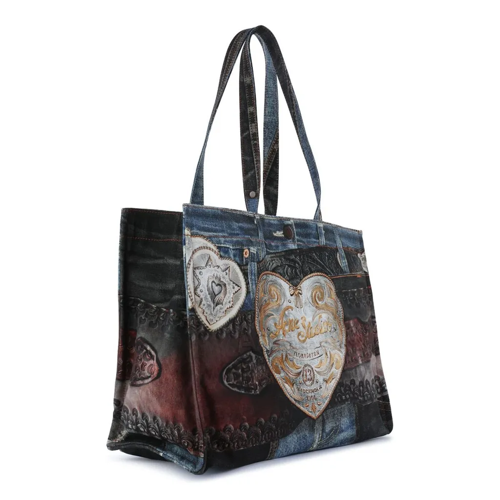 Heart Graphic Denim Tote Bag