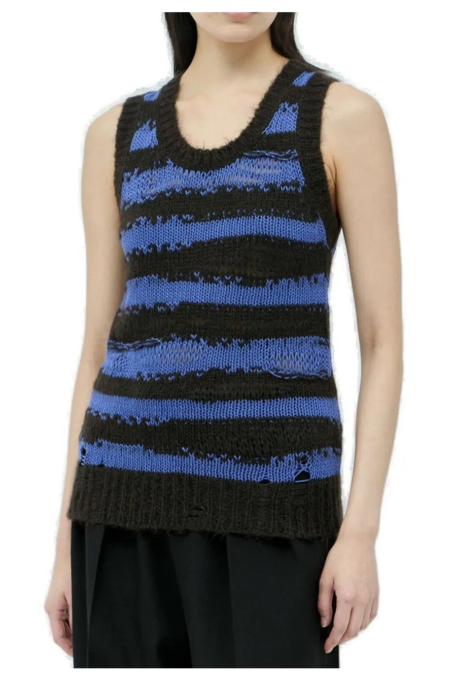 Striped Distressed Knit Vest