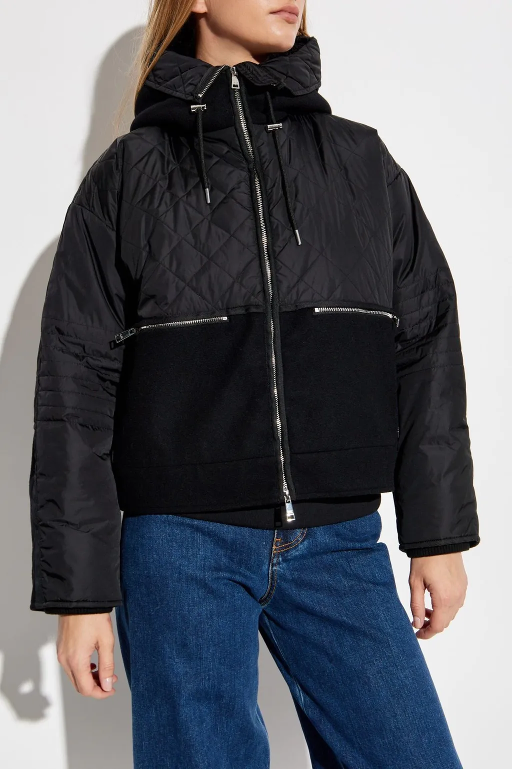 Quilted Bomber Jacket With Wool Blend Panels