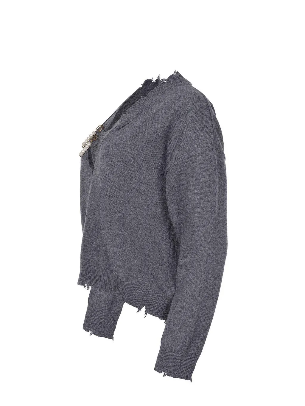 Distressed V-Neck Sweater