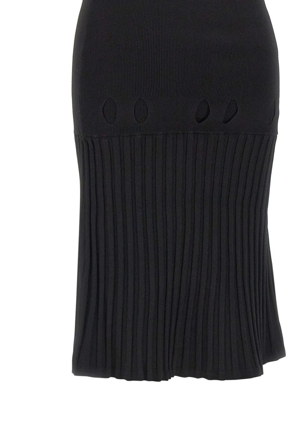 Ribbed Knit Midi Skirt With Side Cut-Outs