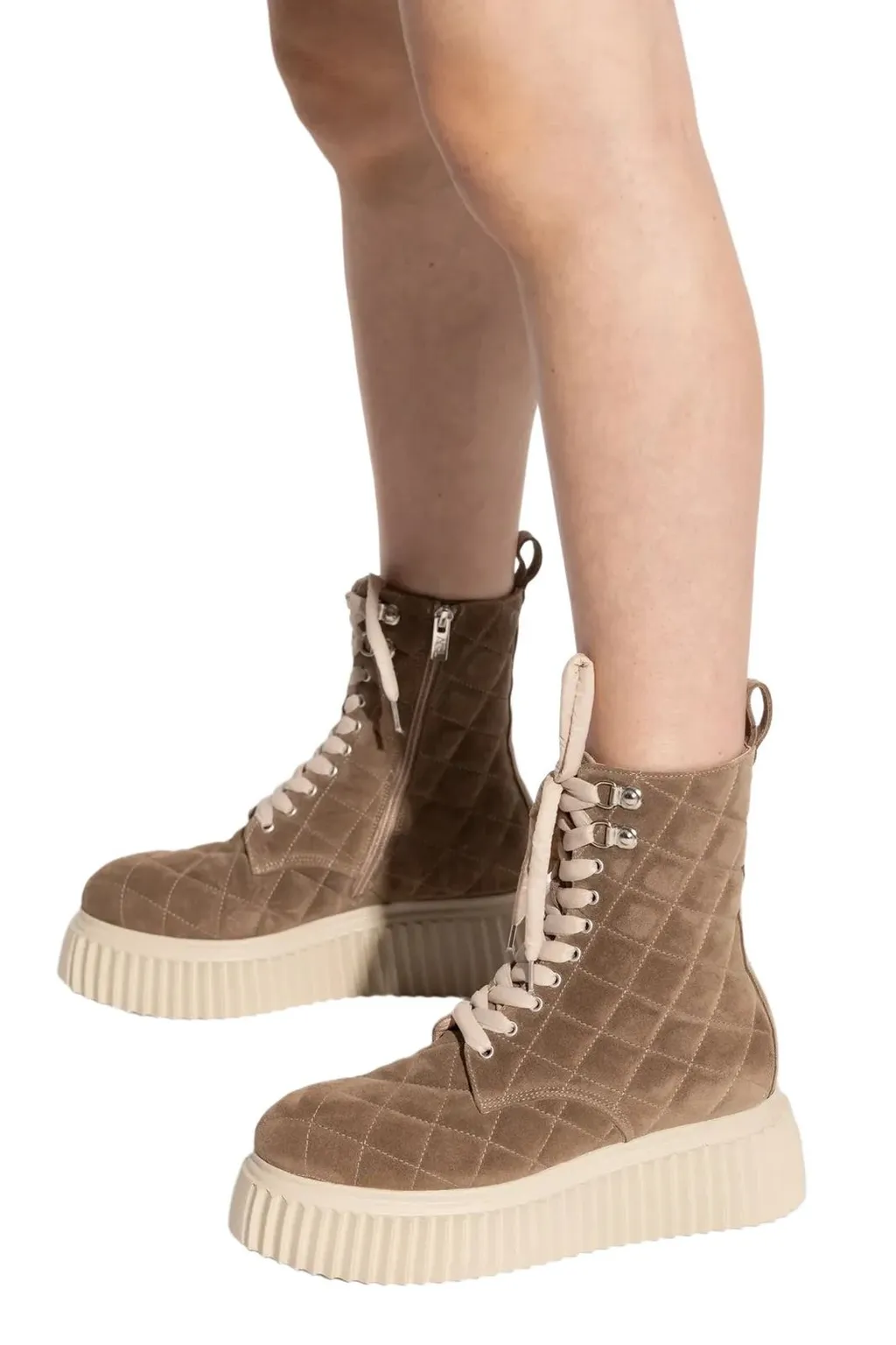 Quilted Lace-Up Boots