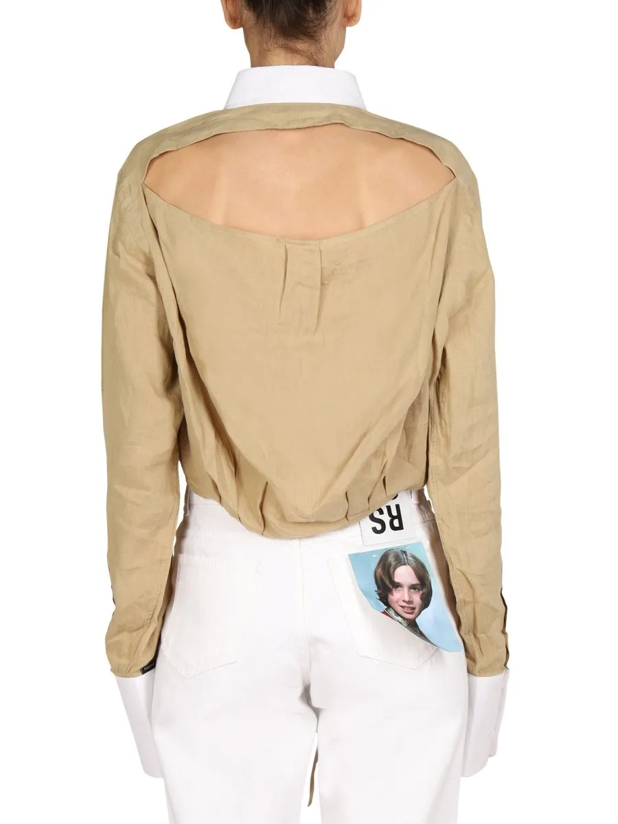 Cropped Button-Up Shirt With Tie Detail