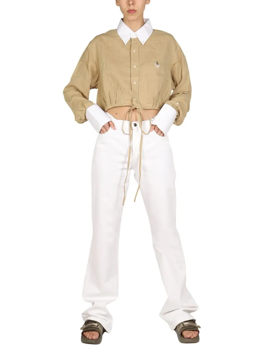 Cropped Button-Up Shirt With Tie Detail