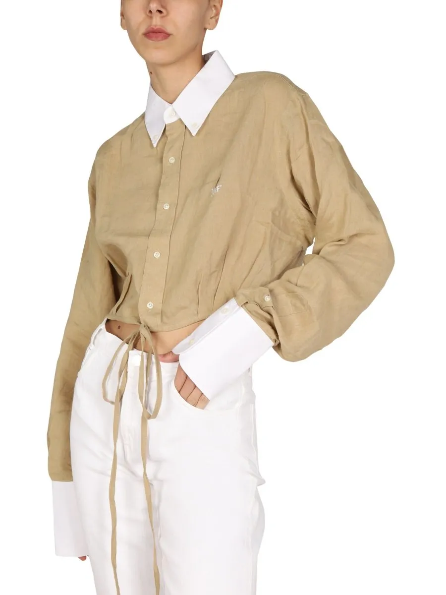Cropped Button-Up Shirt With Tie Detail