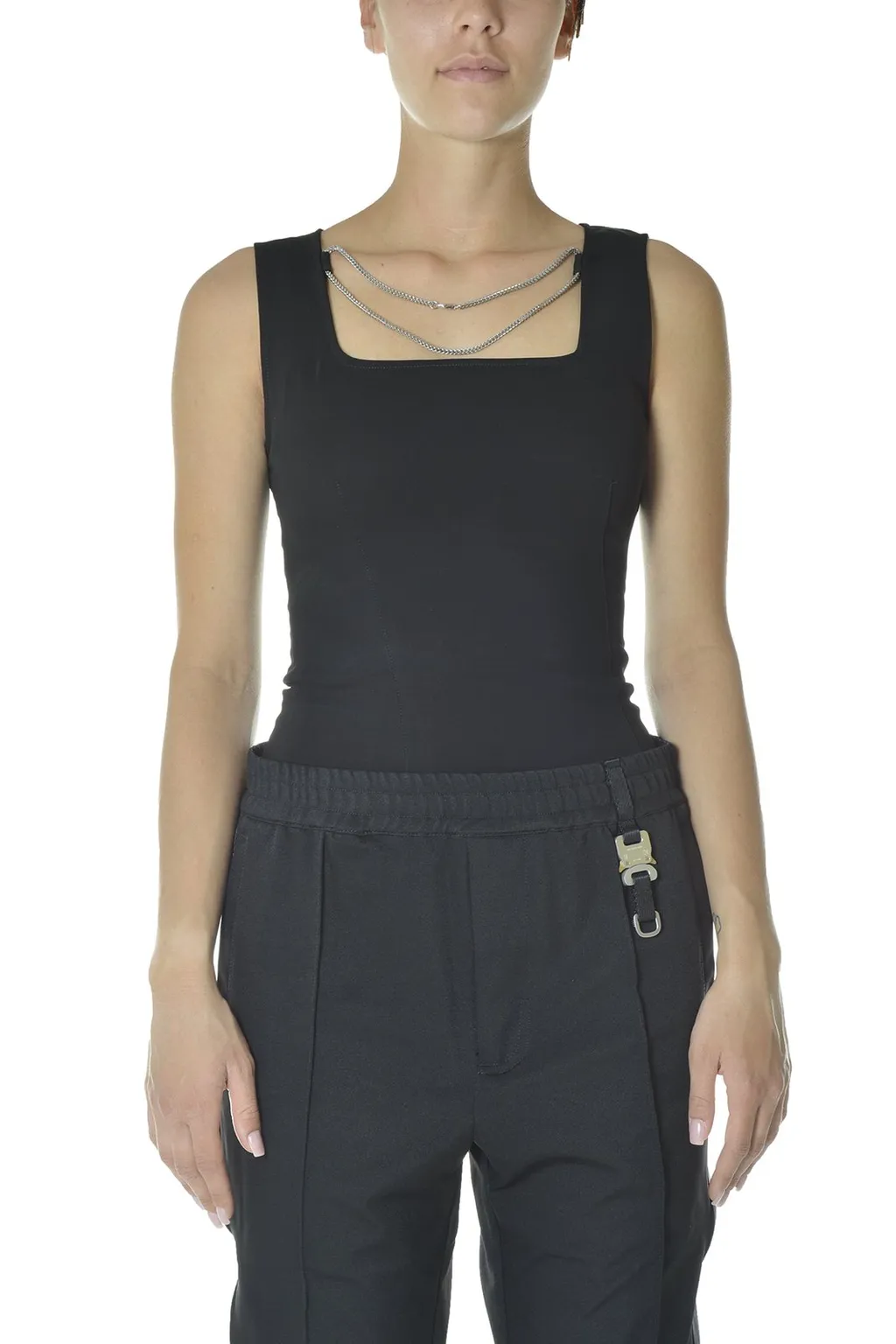 Sleeveless Square Neck Top With Chain Detail