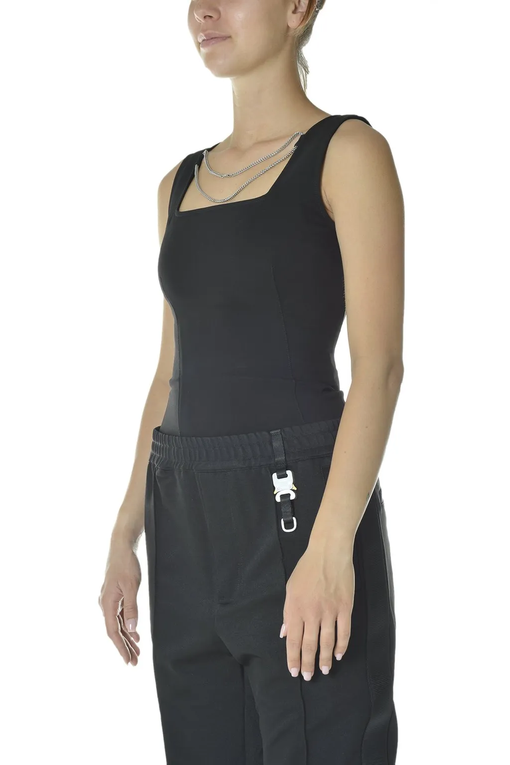 Sleeveless Square Neck Top With Chain Detail
