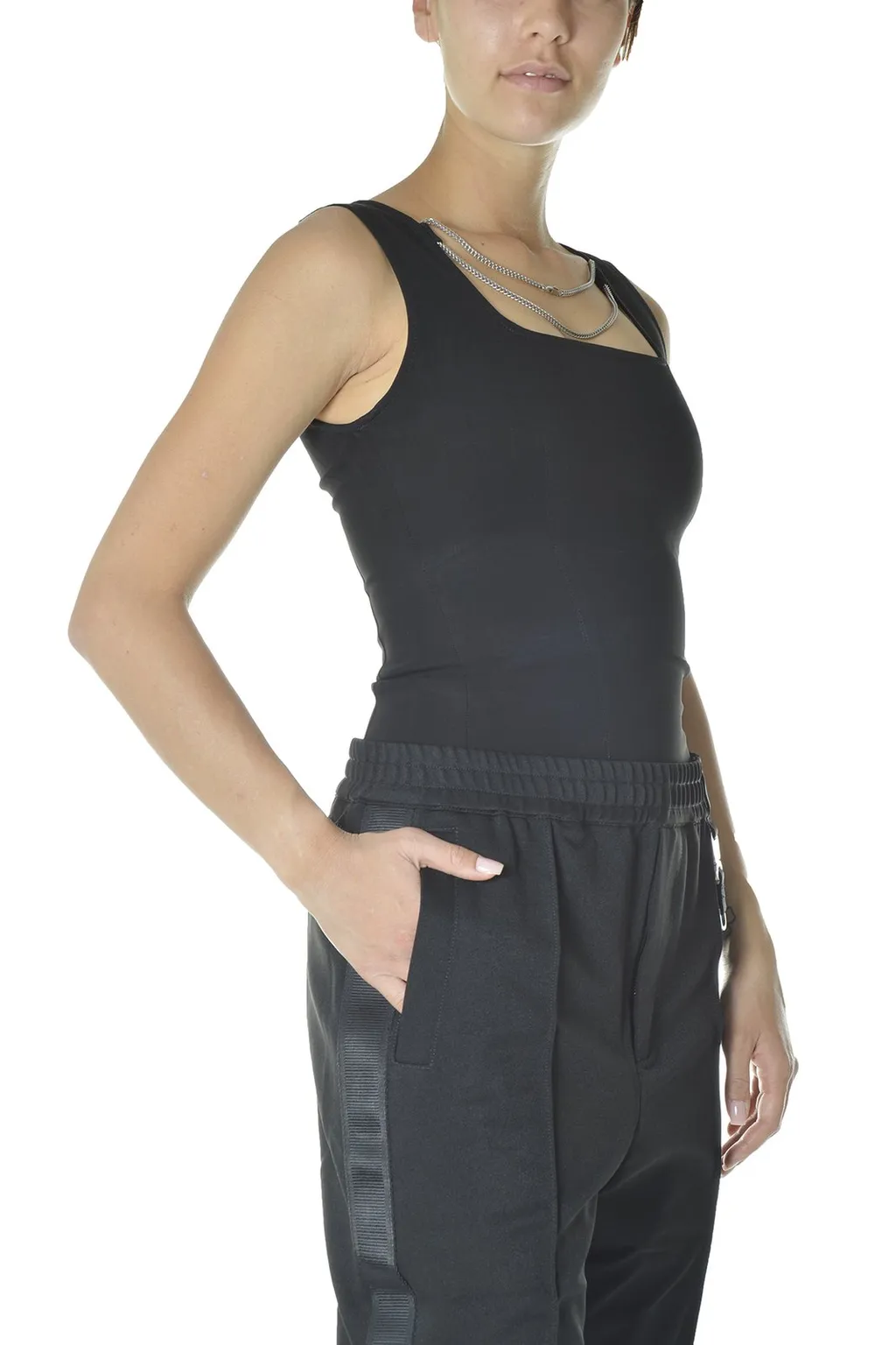 Sleeveless Square Neck Top With Chain Detail