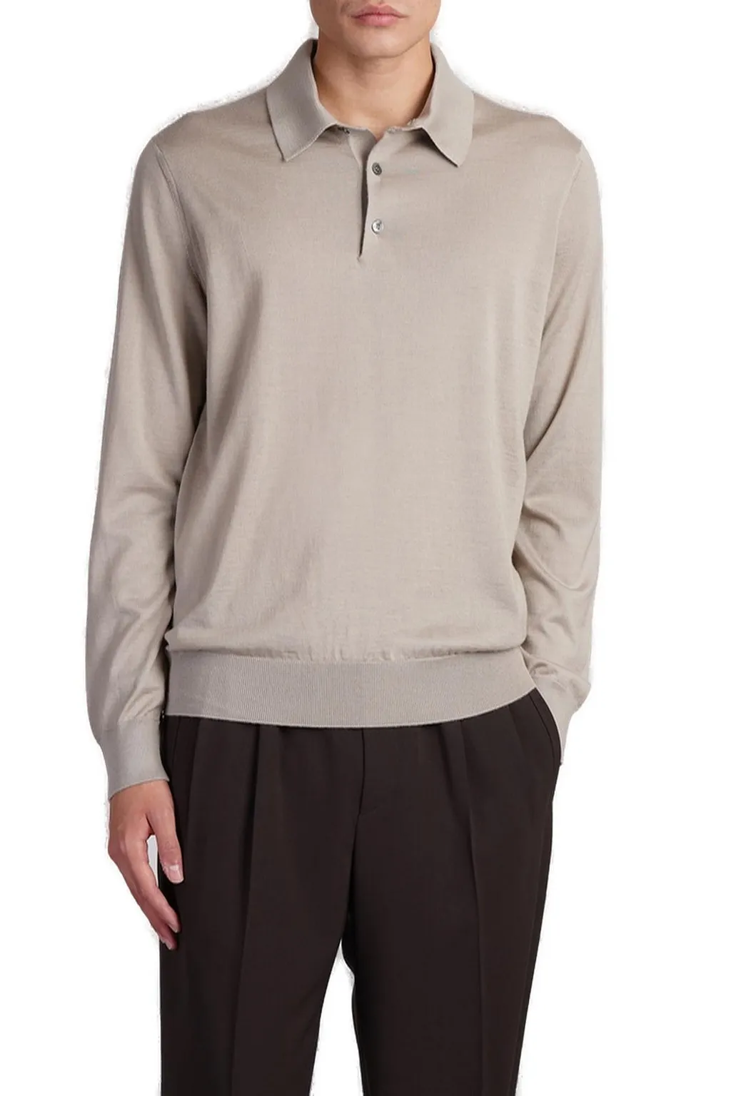 Long-Sleeve Knit Polo Shirt