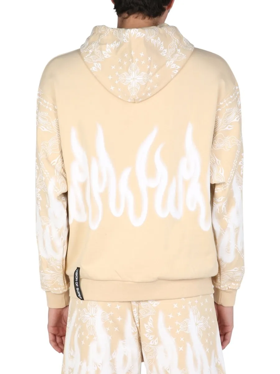 Hoodie With Flame And Paisley Print
