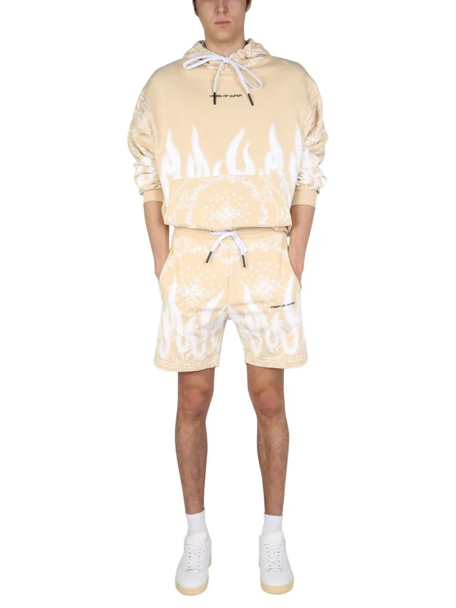 Hoodie With Flame And Paisley Print