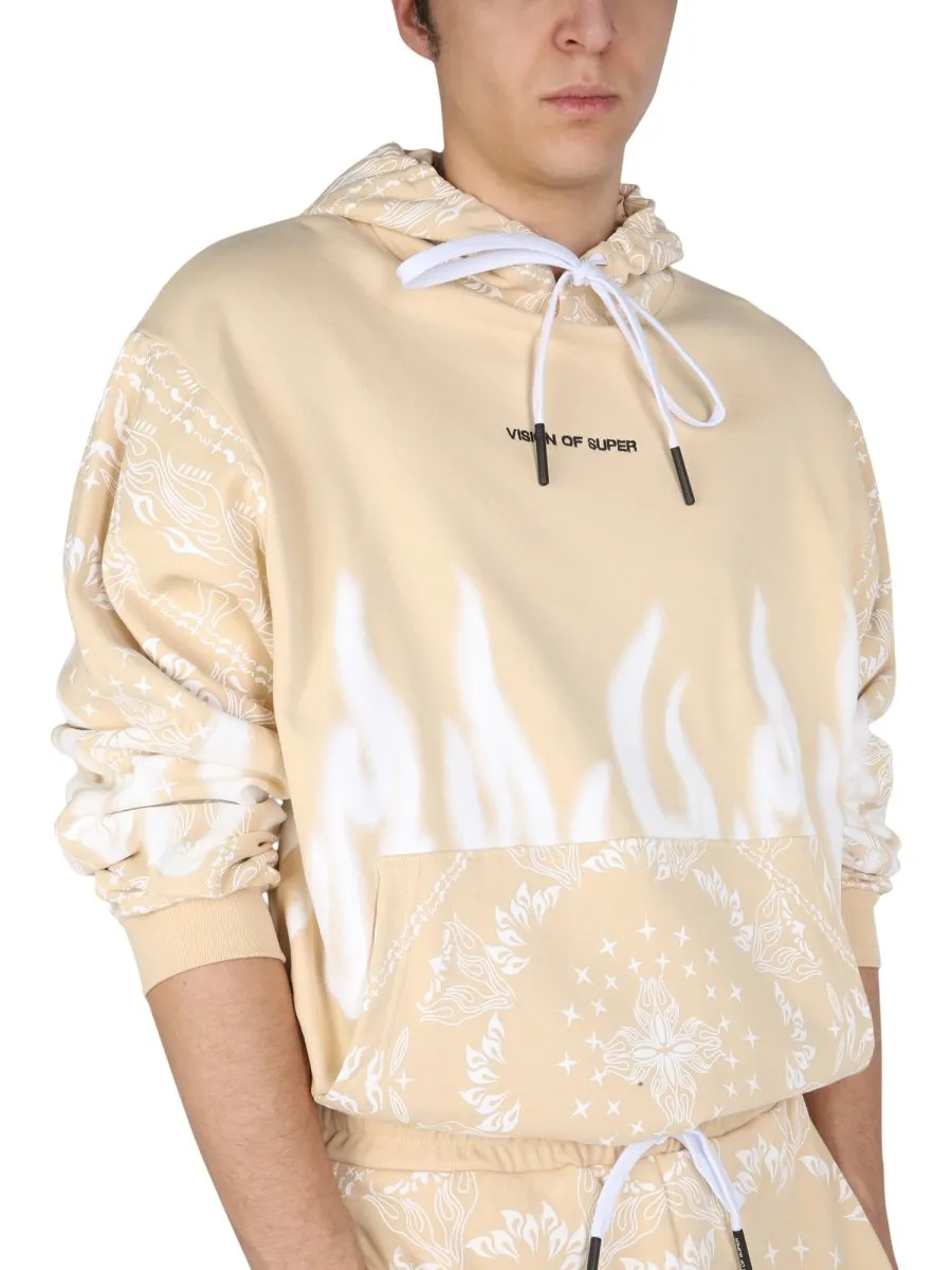 Hoodie With Flame And Paisley Print