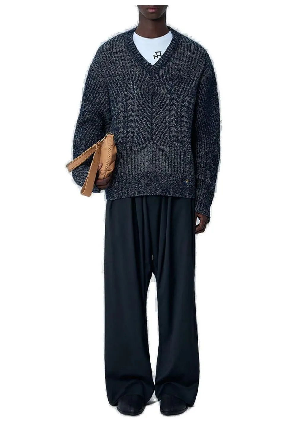 V-Neck Cable Knit Sweater