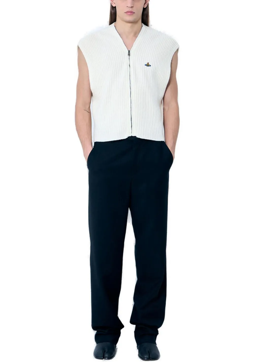 Ribbed Knit Zip Vest